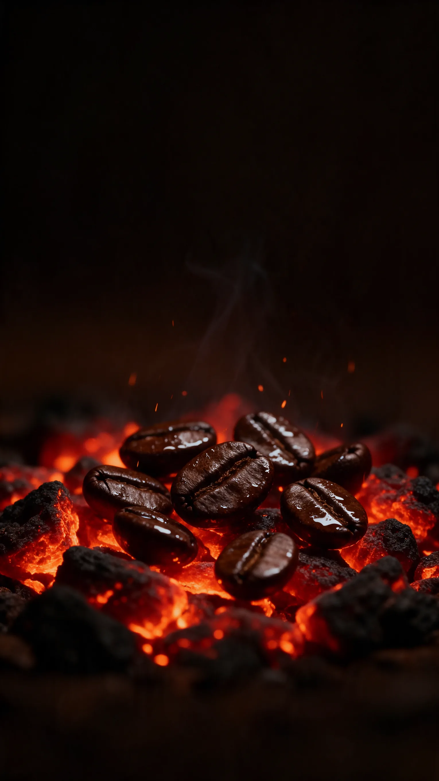 Granos de café tostándose sobre las brasas